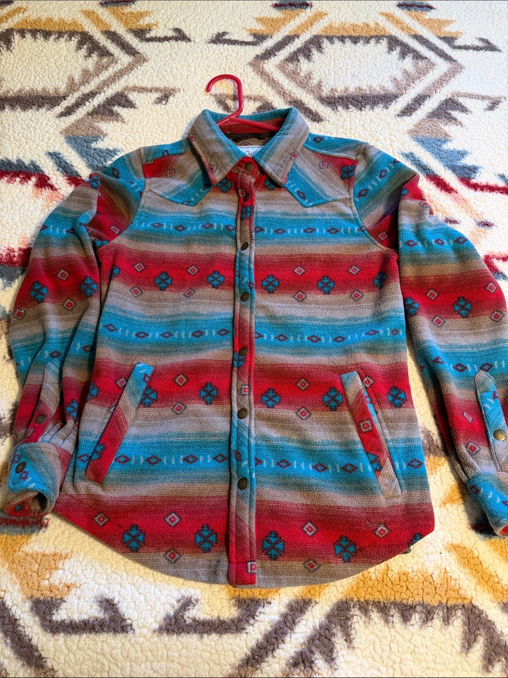 Women's Southwestern Stripe Utility Jacket in Red & Teal